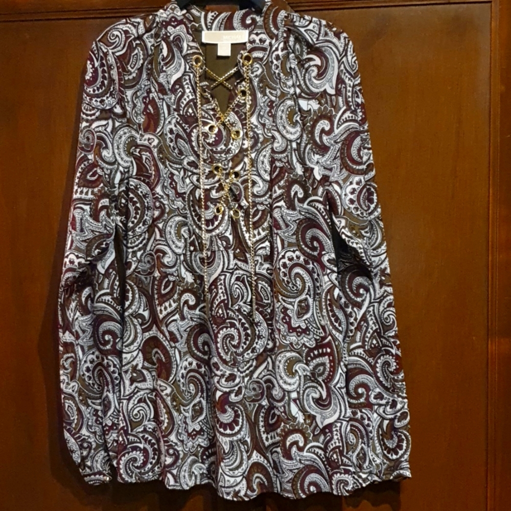 Michael Kors Paislye print blouse with gold chains